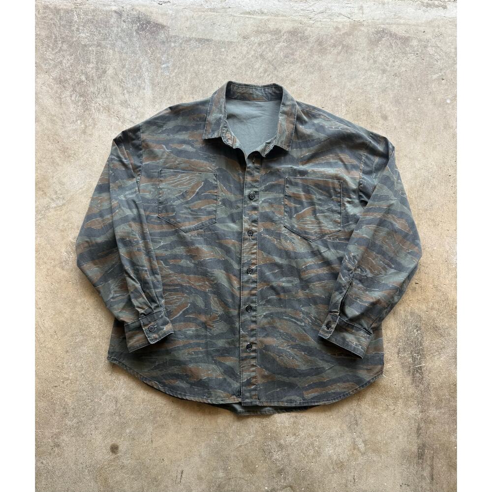 Vintage Tiger Stripe Camo Hunting Button Up Shirt Men's Size XXL Military Style